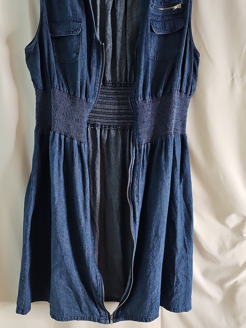 Kings Road 100% ShellCotton Sleeveless Dark Blue Denim Zip-Front Dress - Picture 6 of 9